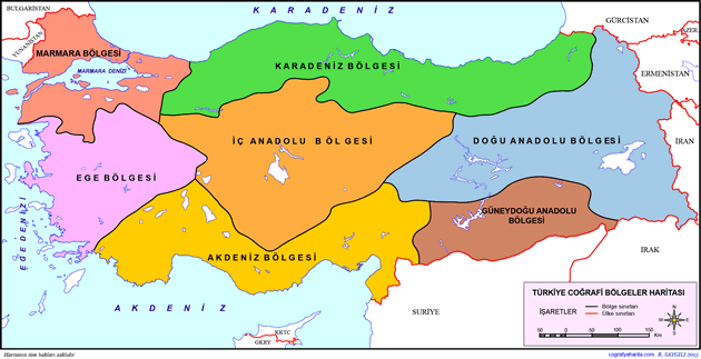 Türkiye'nin renkli bölgeler haritası