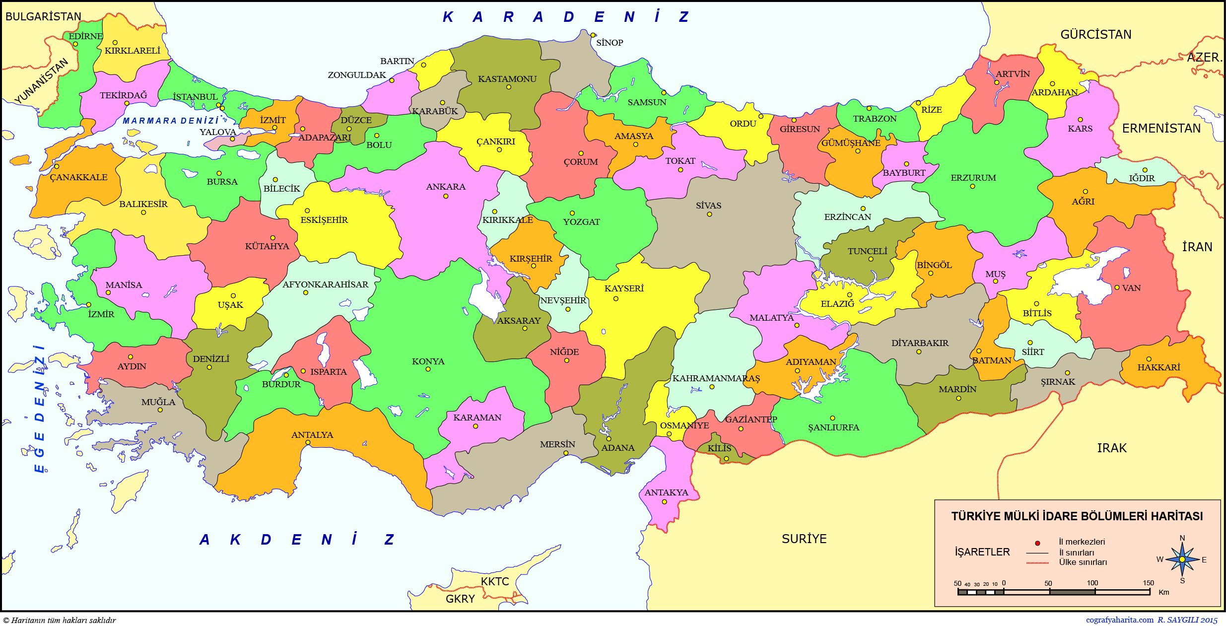 Türkiye'nin illeri ve bölgeleri renkli harita