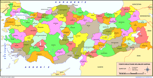 Türkiye illeri renkli harita